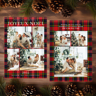 Joyeux Noel Multi Photo Red Plaid Holiday Card