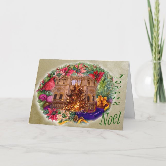 Joyeux Noel Notre Dame Christmas Wreath Holiday Card (Front)