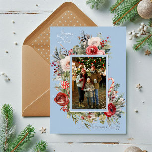Joyeux Noël Photo Floral Foil French Foil Holiday Card
