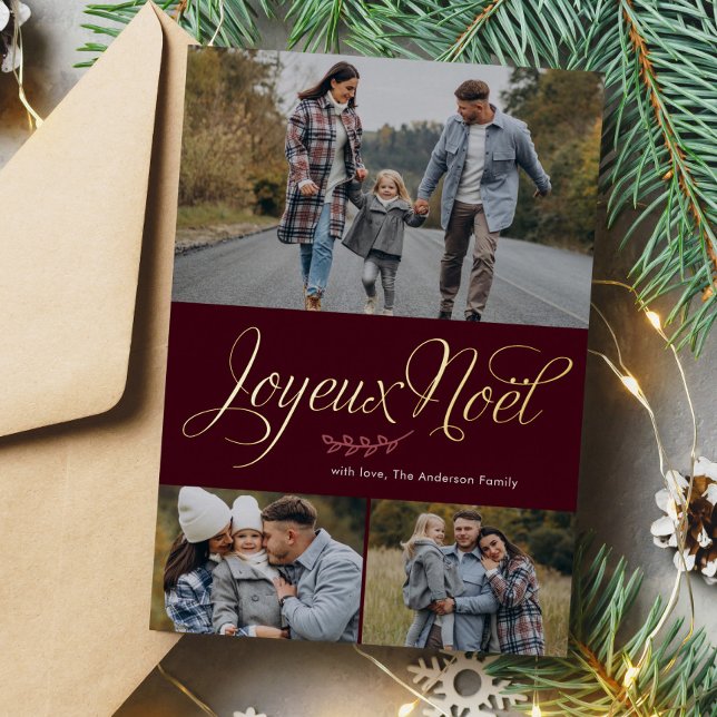 "Joyeux Noel" Photo Gallery of Three  Foil Holiday Card (Creator Uploaded)