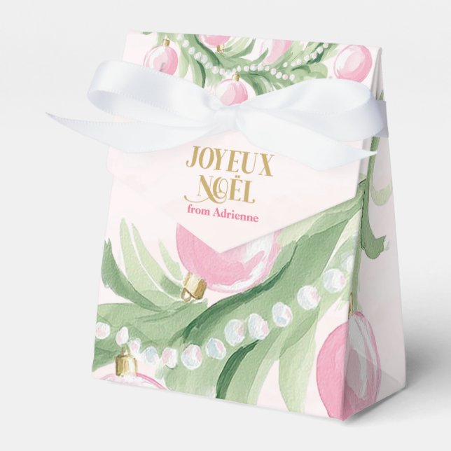 Joyeux Noël Pink Ornament Favour Box (Front Side)