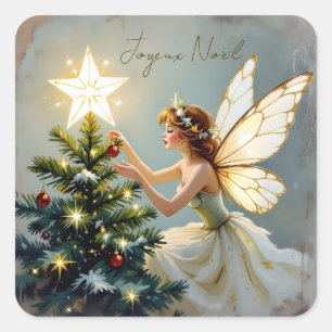 Joyeux Noël Pretty Fairy Christmas Square Sticker