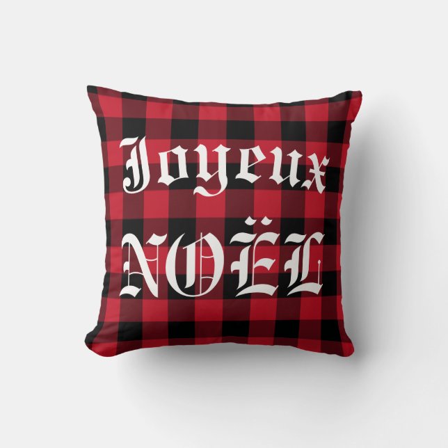 Joyeux Noel Red Black Buffalo Check Lumberjack Cushion (Front)