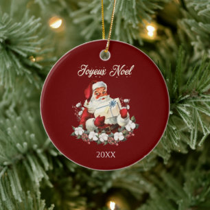 Joyeux Noel Red Christmas Vintage Santa Ceramic Tree Decoration
