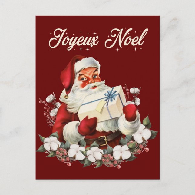 Joyeux Noel Red Christmas Vintage Santa  Holiday Postcard (Front)
