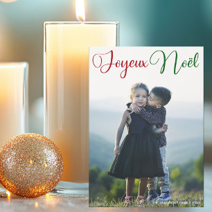 Joyeux Noël Red Green Script Photo Magnet Card
