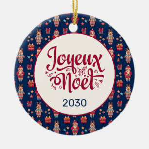 Joyeux Noel Retro Santa Blue Ceramic Tree Decoration