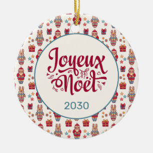Joyeux Noel Retro Santa Cream Ceramic Tree Decoration