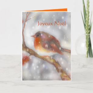 joyeux noel robin and snowflakes holiday card