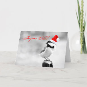 Joyeux Noel Santa Chickadee Holiday Card