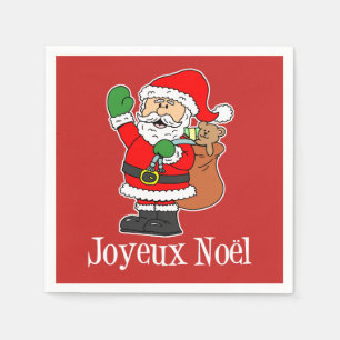 Joyeux Noel Santa French Christmas (ON RED) Napkin