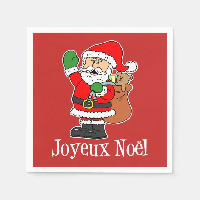Joyeux Noel Santa French Christmas (ON RED) Napkin (Front)