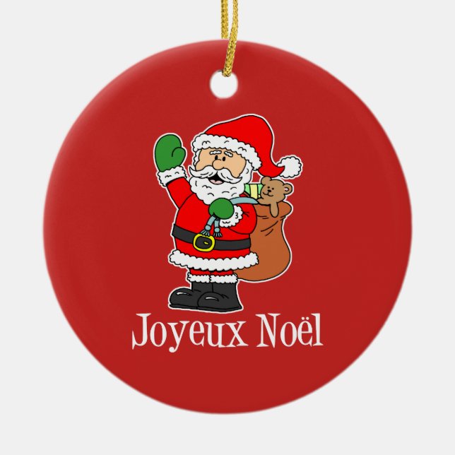 Joyeux Noel Santa On Red Ornament (Front)