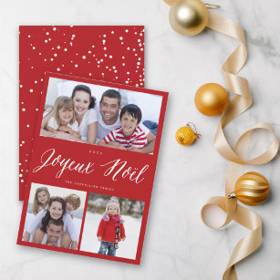 Joyeux Noel Script 3 Photo Collage Christmas Card