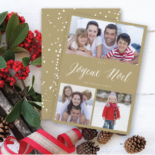 Joyeux Noel Script 3 Photo Collage Christmas Card