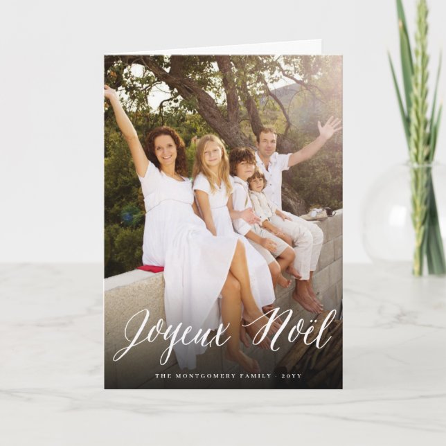 Joyeux Noel Simple Script Christmas Modern Photo Holiday Card (Front)