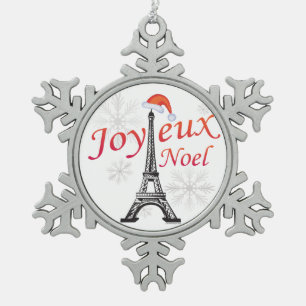 Joyeux Noel Snowflake Pewter Christmas Ornament