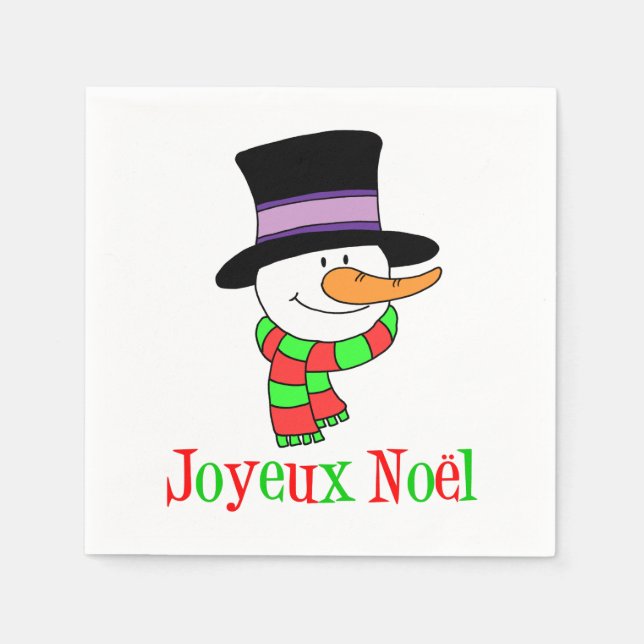 Joyeux Noel Snowman French Christmas Napkins (Front)