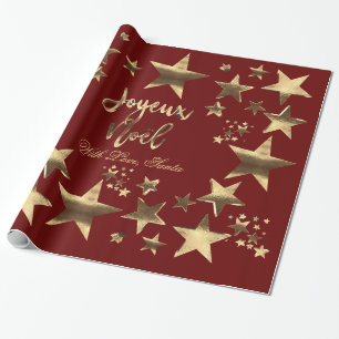 Joyeux Noël Stars Red Gold Elegant Christmas Wrapping Paper