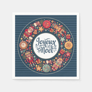 Joyeux Noel traditional chic Christmas figurines  Napkin