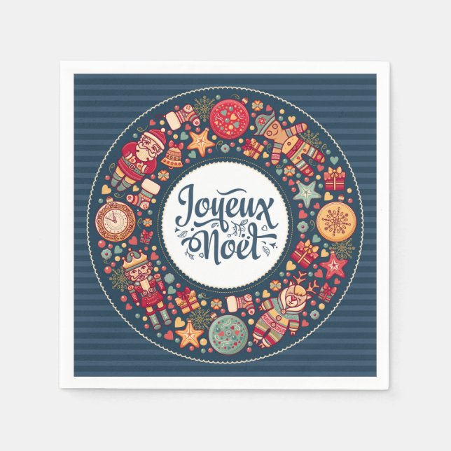 Joyeux Noel traditional chic Christmas figurines  Napkin (Front)