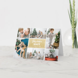 Joyeux Noël Typography Glitter Photo Collage Holiday Card