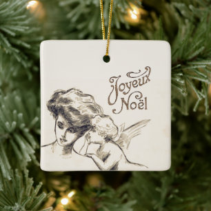 Joyeux Noel Vintage Angel French Christmas Ceramic Ornament