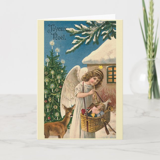 "Joyeux Noel Vintage Christmas Card" Holiday Card (Front)