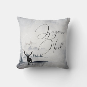 Joyeux Noel Winter Scene Huge Buck Deer Cushion