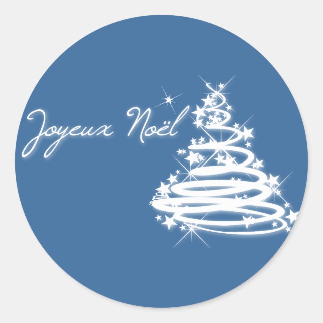 Joyeux Noël with Christmas Tree Classic Round Sticker (Front)