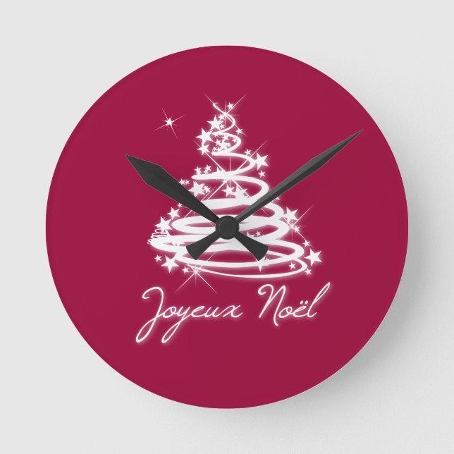 Joyeux Noël with Christmas Tree Round Clock (Front)