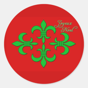 Joyeux Noel with Fleur de Lis Holiday Cards Classic Round Sticker