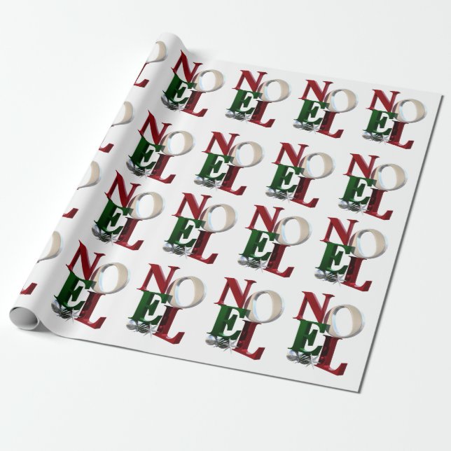 Joyeux Noel Wrapping Paper, Merry Christmas Wrapping Paper (Unrolled)