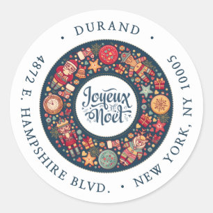 Joyeux Noel Wreath Return Address Classic Round Sticker