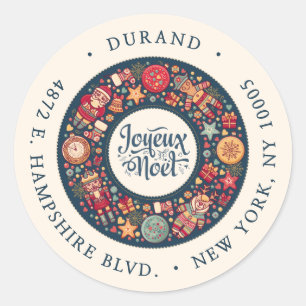 Joyeux Noel Wreath USA Blue Return Address Label