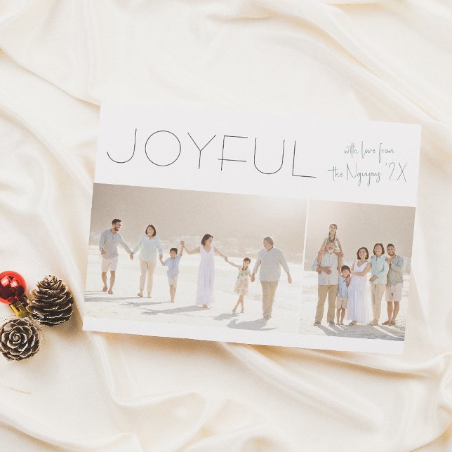 Joyful 2 Photo Modern Minimalist Christmas Holiday Card (Creator Uploaded)