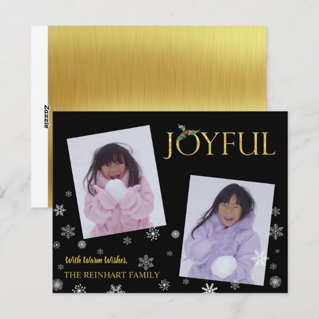 JOYFUL 2 Photo Snowflakes Christmas Holiday Card (Front/Back)