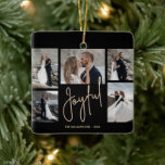 JOYFUL 5 Photo Christmas Ceramic Ornament<br><div class="desc">Multi-photo Christmas ornaments feature your names and the word Joyful in chic lettering on a unique black grid background. Just upload your favourite 5 photos and add your personalisation. MATCHING items in our store.</div>