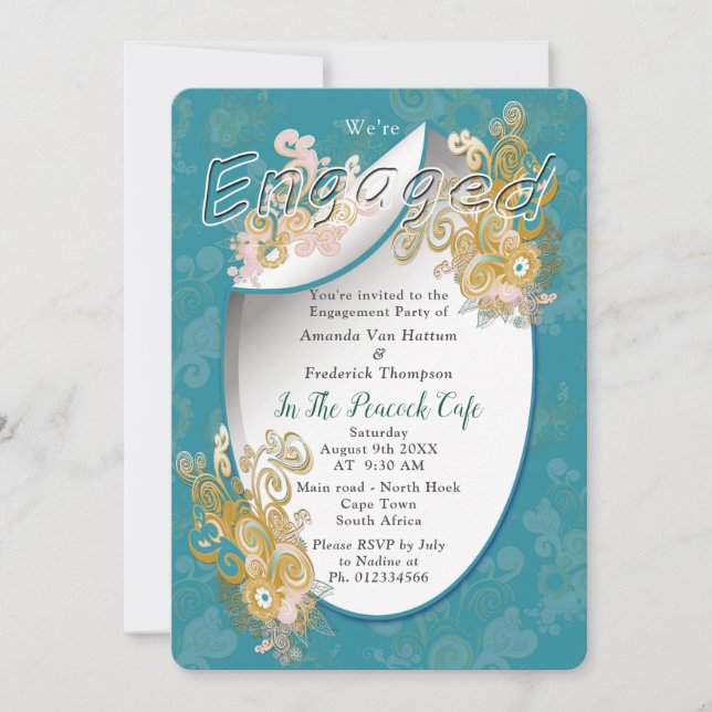 Joyful Abstract Pink, Sky-blue - Pink Flowers Invi Invitation (Front)