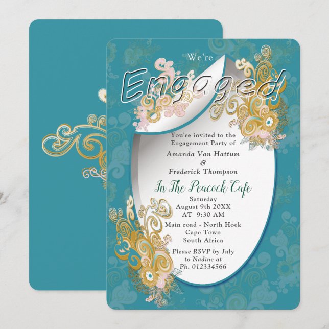 Joyful Abstract Pink, Sky-blue - Pink Flowers Invitation (Front/Back)