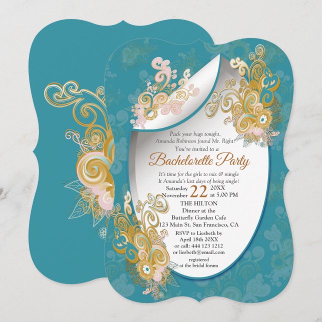 Joyful Abstract Pink, Sky-blue - Pink Flowers Invitation (Front/Back)