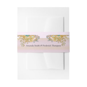 Joyful Abstract Pink, Sky-blue - Pink Flowers Invitation Belly Band