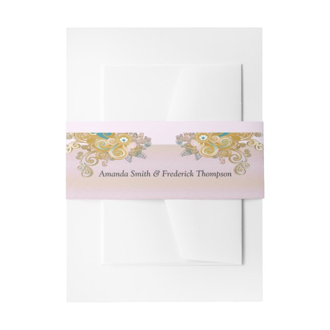 Joyful Abstract Pink, Sky-blue - Pink Flowers Invitation Belly Band (Front Example)