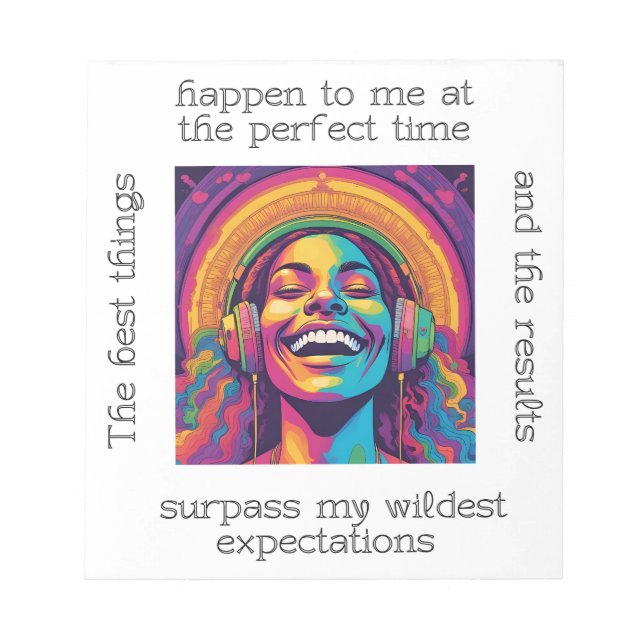 Joyful Affirmation Girl – Colourful Motivational  Notepad (Front)