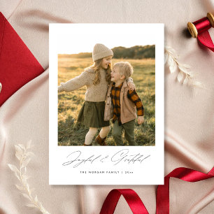 Joyful and Grateful Minimalist Christmas Photo Holiday Card