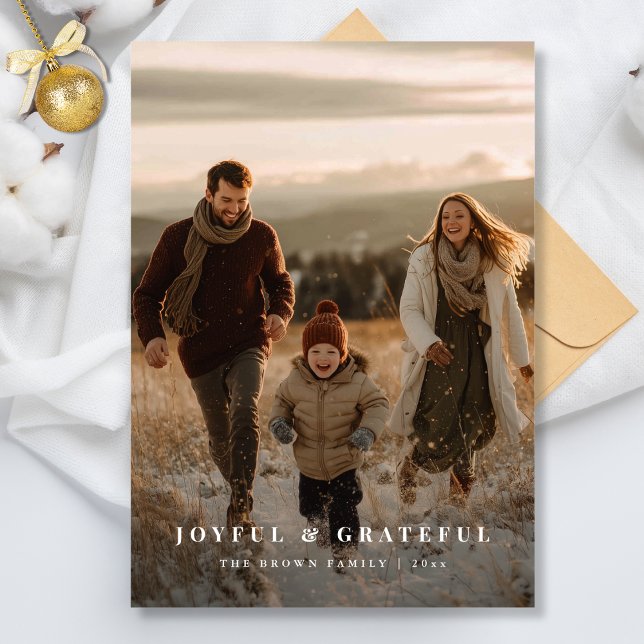 Joyful and Grateful Modern Family Christmas Photo Holiday Card (Creator Uploaded)