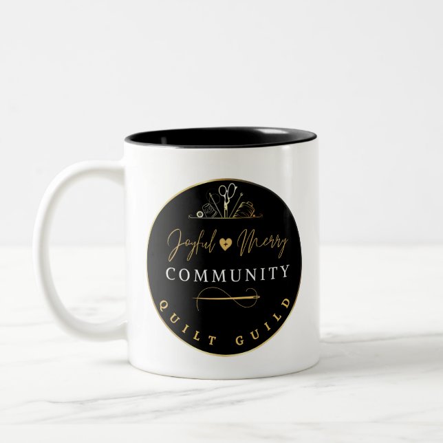 Joyful and Merry Community Quilt Guild Two-Tone Coffee Mug (Left)
