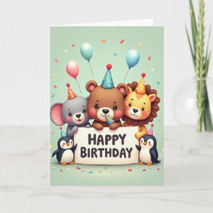Joyful Animal Friends Birthday Card