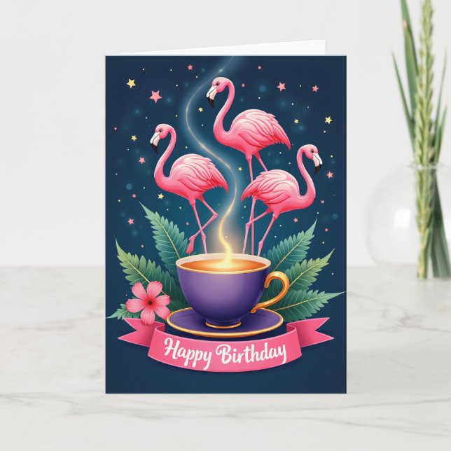 Joyful Avian Teacup Birthday Card (Front)