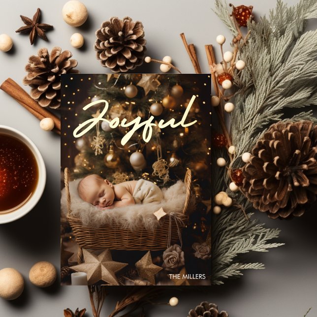Joyful Baby First Christmas Modern Typography Foil Holiday Card (Joyful Baby First Christmas Modern Typography Foil Holiday Card)